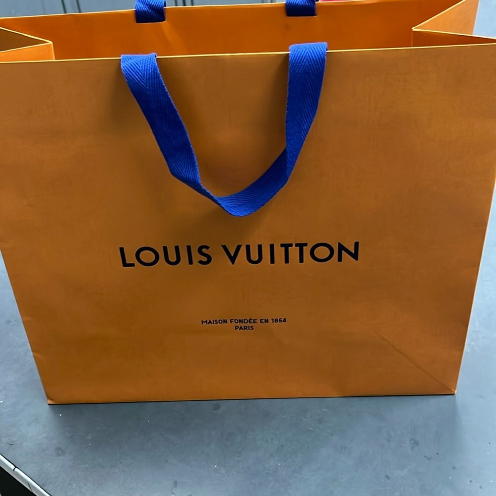 Louis Vuitton large shopping bag new perfect blue fabric handles no damage mint